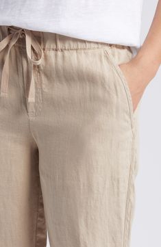 Pull-on pants with a cropped tulip hem are cut from lightweight, cool linen, which makes them ideal for sun-chasing adventures or kicked-back weekends at home. 26" inseam; 12" leg opening; 11" front rise; 16" back rise (size Medium) 24 1/2" petite inseam; 12" leg opening; 10 1/2" front rise; 15" back rise (size Medium P) Drawstring waist Front slant pockets 100% linen Machine wash, line dry Imported Casual Summer Linen Capris, Spring Linen Straight Leg Capris, Casual Linen Straight Leg Capris, Spring Straight Leg Linen Capris, Casual Linen Cropped Leg Capris, Casual Linen Cropped Capris, Casual Cropped Linen Capris, Casual Linen Ankle-length Capris, Linen Summer Capris With Cropped Leg