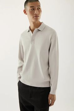 KNITTED LONG-SLEEVE POLO SHIRT - mole grey - Polo shirts - COS US Men's Knit