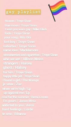 the gay playlist is shown on a pink background with a rainbow flag in it