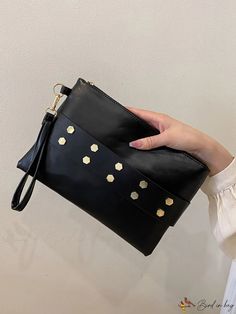 BirdinBag - Square Studded Decor Bag Style Punk, Square Stud, Wristbands, Bag Bag, Square Bag, Black Pattern, White Patterns, Pu Leather, Clutch Bag