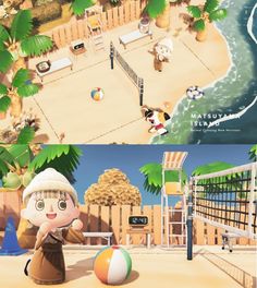 an animated beach volleyball game is being played on the nintendo wii, and it looks like they're playing in another world