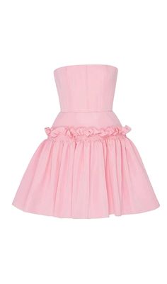 STRAPLESS RUFFLES SLEEVES MINI DRESS IN SOFT PINK Pink Semi Formal Dress, Dinner Night Dress, Flouncy Dress, Ruffles Sleeves, Satin Corset Dress, Plunge Mini Dress, Pink Mini Dress, Plus Size Kleidung, Strapless Mini Dress