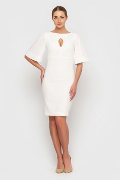 A pencil dress featuring midi length, angel sleeves and a fitted silhouette. - keyhole neckline - fitted sheath silhouette - half angel sleeves - midi length - matching fabric belt - concealed back zipper closure - lined (bodice and skirt) Color: milky white. fabric: 68% viscose, 30% polyester and 2% elastane. lining: 95% viscose, 5 % elastane Please choose from our measurements chart your dress size, or write us your body measurements, we then select the right size for you. Elegant Flutter Sleeve Dress For Brunch, Elegant Flutter Sleeve Mini Dress For Brunch, Elegant Evening Mini Dress With Flutter Sleeves, White Fitted Midi Dress With Flutter Sleeves, Elegant White Dress With Flutter Sleeves, Elegant White Flutter Sleeve Dress, Elegant Fitted Midi Dress With Flutter Sleeves, Navy Blue Cocktail Dress, Keyhole Dress