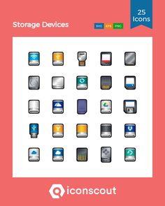 an image of a bunch of different devices on a pink background with the text storage devices