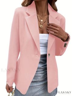 Lasaky - Womens Elegant Solid Lapel Blazer: Stylish Open Front Long Sleeve Outerwear for Work and Office Attire Trendy Winter Coats, Classy Coat, Winter Fashion Coats, Ladies Blazer, Types Of Coats, Middle Age Fashion, Business Outfit, Womens Blazers, Casual Blazer