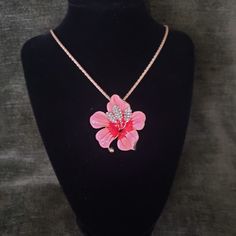 Pink Hibiscus Necklace/Pendant 15" New Without Tags Bundle And Save Make An Offer Pink Flower Charm Pendant Necklace, Hibiscus Necklace, Pink Hibiscus, Pink Gold, Necklace Pendant, Hibiscus, Pink And Gold, Pink Ladies, Women Jewelry