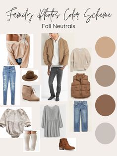 a collage of clothes and accessories with text that reads family after color science fall neutrals