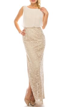 Aidan Mattox Long Formal Chiffon Lace Evening Dress - The Dress Outlet Beige Dress Mother Of The Bride, Mother Of The Bride Dresses Champagne Casual, Beige Formal Dresses, White Dress Styles, Backless Dress Short, Champagne Evening Dress, Long Sleeve Homecoming Dresses, Red Quinceanera Dresses, Emerald Bridesmaid Dresses