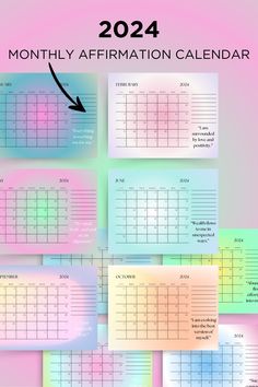 a calendar with different colors and numbers on it, including the date for each month