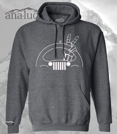 a grey hoodie with an image of a hand on it