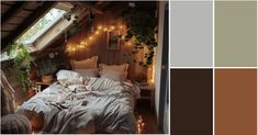 a bedroom with lots of lights in it