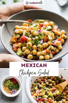 mexican chickpea salad in a white bowl