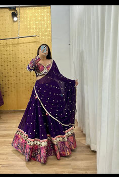 Purple color navratri lehenga choli with digital printed with Georgette Fabric Lehenga Choli Designer, Mirror Lace, Print Mirror, Navratri Lehenga, Navratri Collection, Samosa, Mirror Work, Indian Design, Lehenga Choli