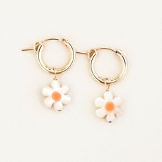 Jade Flower Hoop Earrings | Simple & Dainty Love Knot Ring, Daisy Charm, Daisy Bracelet, Daisy Necklace, Daisy Earrings, Hoop Earrings Gold, Gold Filled Ring, Pearl Hoop Earrings, Earrings Simple