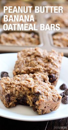 two oatmeal bars on a plate with chocolate chips