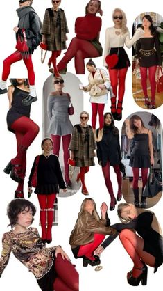 Red Tights Outfit, Red Tights, Rock Outfit, Fashion Mistakes, A Collage, Mode Inspo, Looks Chic, Red Outfit, Your Outfit