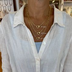 This 14k Gold Vermeil Charm Necklace features a modern paperclip chain that's perfect for everyday. The secure and easy-to-use clasp not only provides a seamless closure but also allows you to personalize your necklace with your favorite charms. Whether you choose to add a single statement charm or a collection of your cherished pieces, this necklace offers endless possibilities for customization, making it uniquely yours. Our charm necklaces come in three different sizes: 18", 20", and 22" Each size of our Gold Vermeil Paperclip Chain Necklace sits gracefully on the neckline, making it an ideal accessory for any outfit, from casual daywear to sophisticated evening ensembles. Its timeless design ensures it will remain a staple in your jewelry collection for years to come. Our custom clasp Charm Holder Necklace, Paperclip Chain Necklace, Chunky Pearls, Slide Bracelet, Glass Drop Earrings, Charm Holder, Freshwater Pearl Jewelry, Gemstone Beaded Necklace, Crystal Hoop Earrings