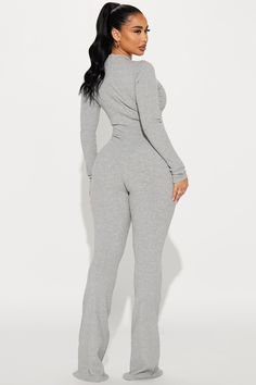 Available In Black And Heather Grey. Long Sleeve Jumpsuit Crew Neck Zip Back Closure Flare Leg Compression Ribbed Stretch 86% Rayon 14% Spandex Imported | Maribel Snatched Flare Jumpsuit in Heather Grey size 3X by Fashion Nova Long Sleeve Elastane Bodysuit For Loungewear, Stretch Elastane Jumpsuits And Rompers For Loungewear, High Stretch Solid Color Jumpsuits And Rompers For Loungewear, Gray Stretch Long Sleeve Jumpsuits And Rompers, Gray Stretch Long Sleeve Jumpsuit, Casual Elastane Bodysuit For Loungewear, Casual High Stretch Elastane Jumpsuits And Rompers, Fitted Gray Bodysuit For Loungewear, Athleisure Long Sleeve Bodysuit