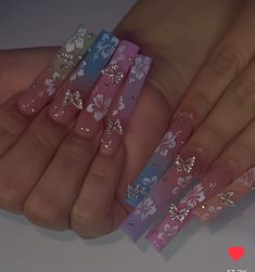 Simple Xl Nails, Xxxl Nails Designs, Floral Nails Long, Long Aesthetic Nails, Pink Junk Nails, Hot Nail Designs, Business Nails, Acrylic Toe Nails