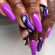 35 Designer Square/Coffin Nail Designs on Black Girls - Coils and Glory Nail Ideas On Dark Skin, Nails Design For Black Women, Cute Purple Nail Ideas, Black Nails Design Ideas, Coffin Nail Designs, Mani Nails, Nail Board, Purple Nail Designs, Lovely Nails