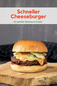 a hamburger sitting on top of a wooden cutting board