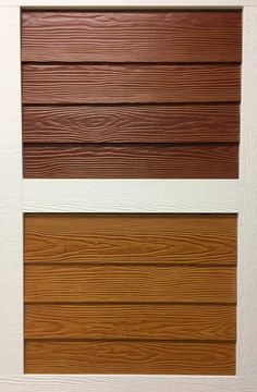 two different shades of wood on the side of a door, one brown and one white