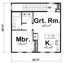 the floor plan for a small house with two bedroom and an attached garage area,