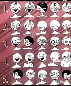 an image of cartoon faces with different expressions and numbers on the face, all in black and white