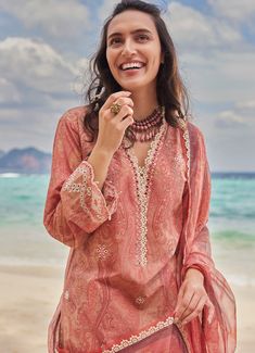 Elegant Pink Printed Set, Elegant Summer Unstitched Suit With Printed Motifs, Elegant Pink Sets With Printed Motifs, Elegant Pink Printed Lawn Suit, Summer Printed Unstitched Suit, Elegant Long Sleeve Printed Salwar Kameez, Elegant Pink Dupatta With Printed Motifs, Elegant Printed Dupatta For Eid, Elegant Semi-stitched Printed Sets