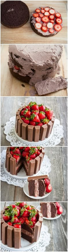 chocolate cake with strawberries on the top and bottom