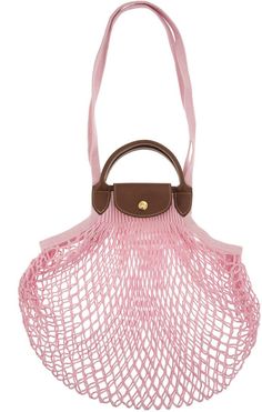 018 LONGCHAMP  PINK LA PLIAGE FILET LARGE Longchamp Handbags, Soft Life, Pink Canvas, Net Bag, French Brands, Large Shoulder Bags, Open Knit, Bag Handle, Press Studs