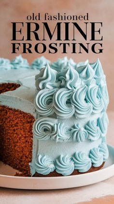 an old fashioned frosting frosting cake on a plate with the title overlay