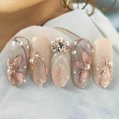 Bridal Nails Designs, Vday Nails, Wedding Nail Art Design, Diamond Nail Art, Vintage Nails