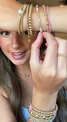 Nail Inspo Gold, Gold Bead Bracelet, Bead Ball