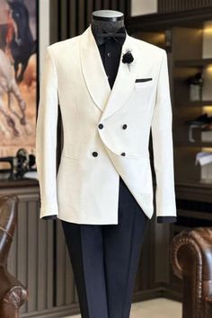 Button:Double Breasted Occasion:Prom, Wedding, Business Neckline:Shawl Lapel Material:Polyesterolyester BlendPattern:Solid Piece:2 Piece Pocket:No FlapIf you want custom made size, please check our how to measure photo Mens Groom Suit, Stylish Suit, Classic Suit