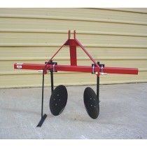 a red and black cart with two wheels on the ground next to a yellow building