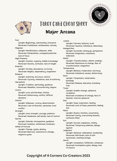 Major Arcana Tarot Cards Cheat Sheet Major Acarna Tarot, Tarot Explained, Major Arcana Meanings Cheat Sheet, Major Arcana Reversed Meanings, Tarot Cheat Sheet Major Arcana, Yes Or No Tarot Cheat Sheets