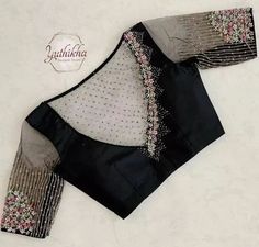 Black Color Blouse Designs, Fancy Blouse Work Designs, Back Neck Net Blouse Designs, Blouse Net Designs Latest, Art Work Blouse Design, Black Net Blouse Designs Latest, Work On Net Blouse, Back Net Blouse Design, Latest Net Blouse Designs Pattern