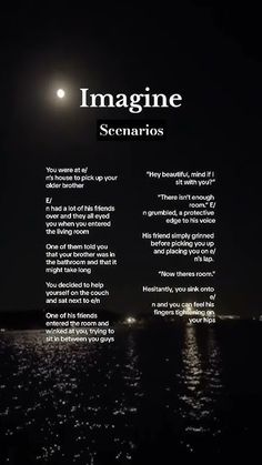 an image with the words imagine on it in front of a dark sky and water