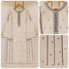 Cream Embroidered Kurta For Navratri, Beige Long Kurta With Resham Embroidery, V-neck Cotton Kurta With Resham Embroidery, Bohemian V-neck Kurta With Mirror Work, V-neck Tunic With Resham Embroidery, Top Gifts, Embroidered Shirt, Elegant Dress, New Black