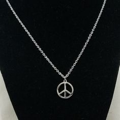 Stainless Steel Peace & Love Pendant *Stainless Steel *Necklace Length 60cm *Pendant Size 16mm *Brand New *Unisex Adjustable Peace Sign Necklace As Gift, Adjustable Peace Sign Necklace, Silver Peace Sign Jewelry Gift, Symbolic Silver Jewelry With Peace Sign, Nickel-free Round Pendant Necklace For Valentine's Day, Symbolic Peace Sign Jewelry For Gift, Peace Sign Jewelry For Gifts, Free People Necklace, Vintage Rhinestone Necklace