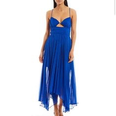 Nwt Gianni Bini Midi Dress - Royal Blue - Beautiful Dress Blue Sundress Maxi Dress For Parties, Blue Lined Maxi Dress, Blue Sundress Midi Dress For Party, Blue Sundress For Party, Blue Ruched Sundress Maxi Dress, Blue Flowy Cocktail Dress, Elegant Blue Midi Dress For The Beach, Royal Blue Pleated Summer Dress, Elegant Royal Blue Maxi Dress For The Beach