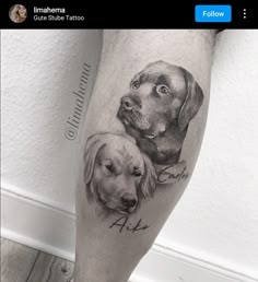 a dog and cat tattoo on the leg