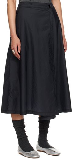 Lightweight crinkled recycled nylon taffeta midi skirt. · Wrap construction · Button fastening at waistband · Seam pockets Supplier color: Midnight Denim Wrap Skirt, Long Wrap Skirt, Wrap Midi Skirt, Taffeta Skirt, Midi Wrap Skirt, Skirt Wrap, Latest Skirts, Green Skirt, Wrap Skirt