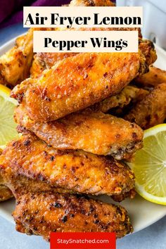 air fryer lemon pepper wings on a plate