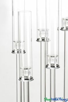 6 Head Crystal Glass Cluster Stems Cylinder Candelabra on Rectangle Mirrored Base Crystal Glass Stem Cluster Candelabra with Glass Hurricane Cylinders 49.25" Tall "Lady Penelope" - Mirror Base Rectangular Centerpiece Lady Penelope, Painted Bamboo