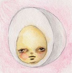 a drawing of a child's face in a white circle with pink background and pastel crayons