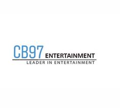 the cb97 entertainment logo is shown in blue and black on a white background