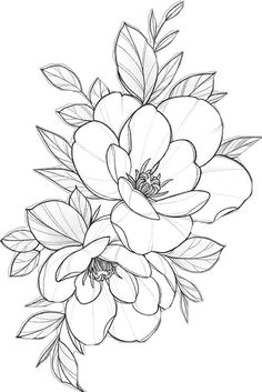 a drawing of a flower with leaves on the top and bottom part of its petals