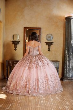 Feel like a princess in this stunning detachable train Quinceañera dress! It's adorned with beautiful stones and gems on the bodice, making it truly eye-catching. The dress also features floral sequins and glitter detail on the tulle, along with a corset bodice for added flair. Available in sizes XS to 3X and colors Rose Gold, Ivory/Champagne, Lilac, and Sage. Get ready to sparkle and shine like a diamond!-Lace-Up Back-Stone Accents-Off-The-Shoulder-Sweetheart-Detachable Train With Sequin Glitte Rose Gold Ball Gown, Gold Ball Gown, Rose Gold Quinceanera, Flower Girl Accessories, Dress Name, Detachable Train, Kids Party Dresses, Baptism Dress, Quinceanera Dress